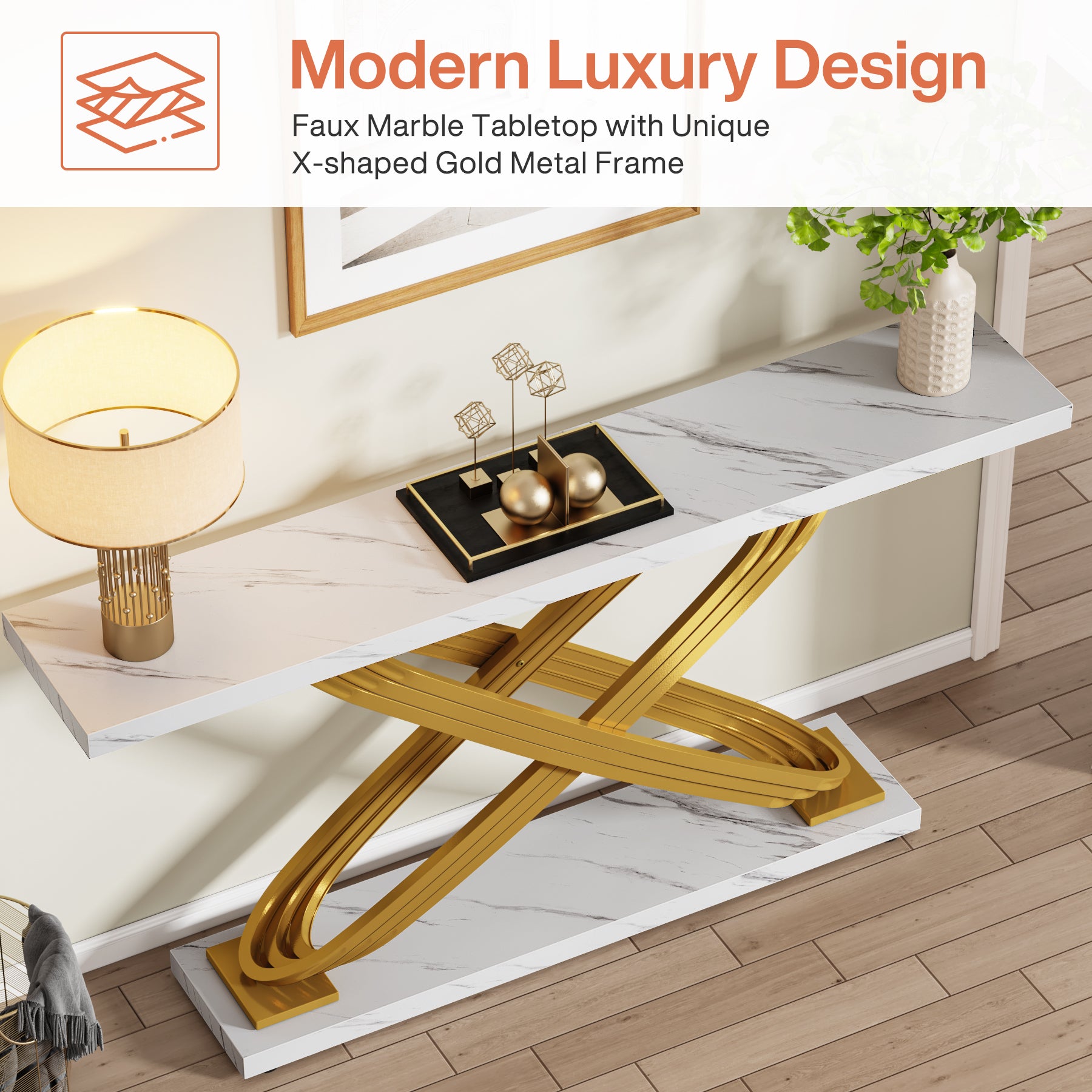 55" Console Table Faux Marble Entryway Table